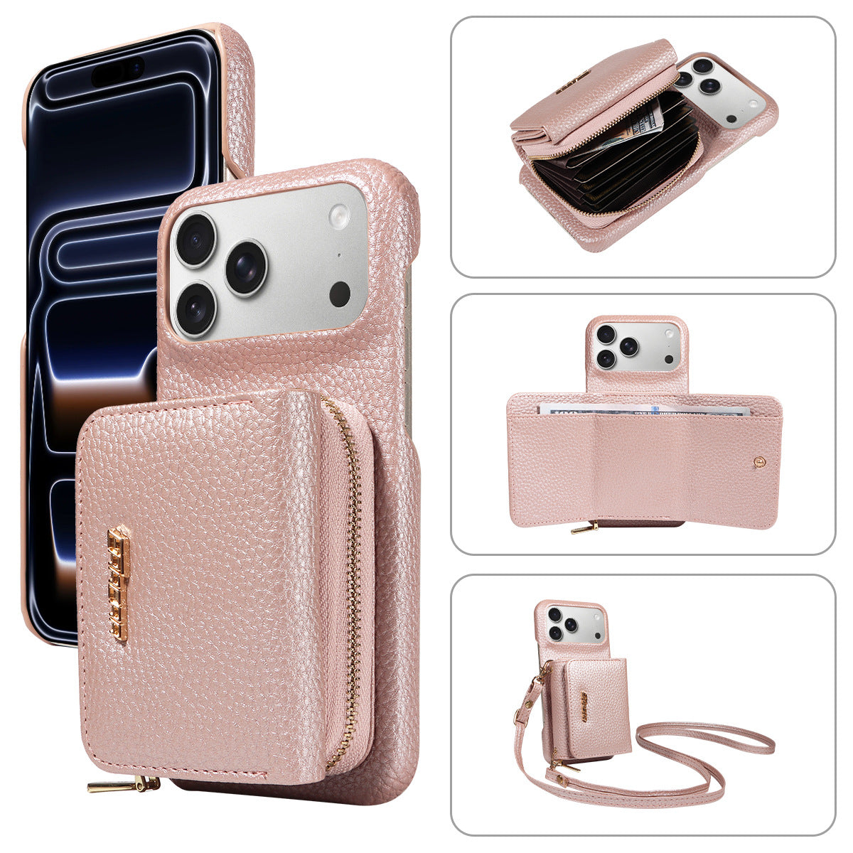 Premium Leder Crossbody Wallet Handyhülle für iPhone