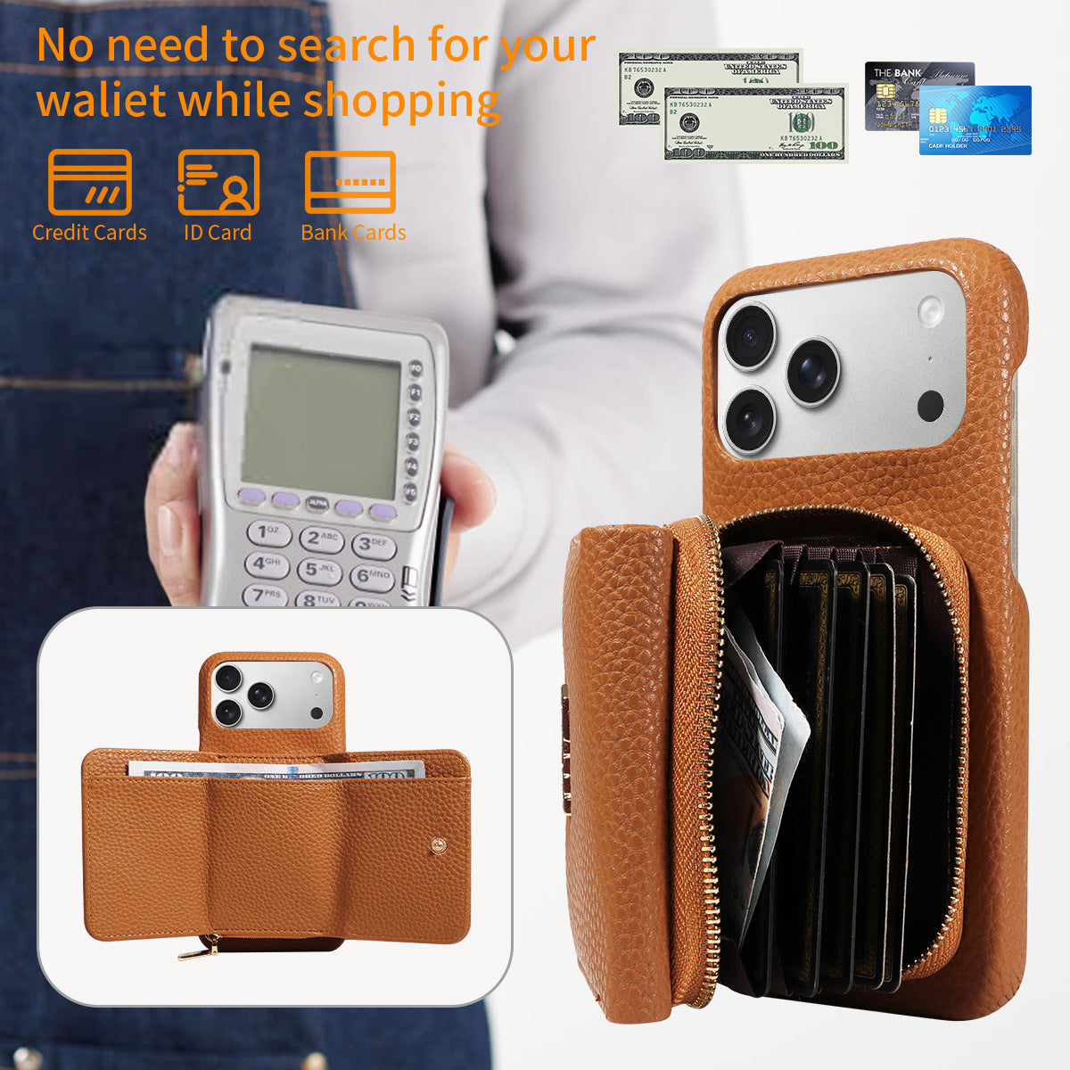Premium Leder Crossbody Wallet Handyhülle für iPhone
