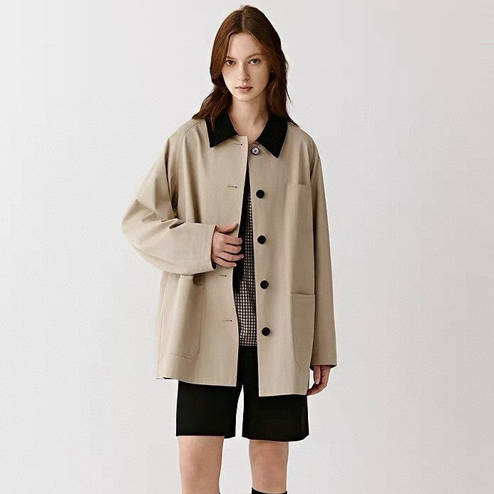 Jacke Damen Khaki mit strukturiertem Kragen – Oxford Barn Jacket