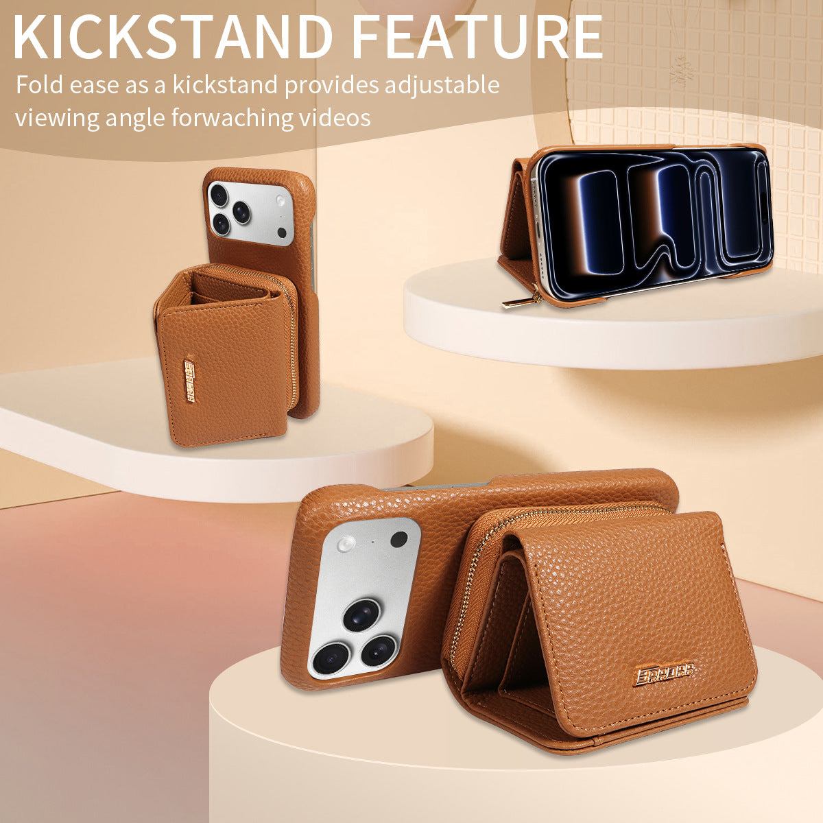 Premium Leder Crossbody Wallet Handyhülle für iPhone