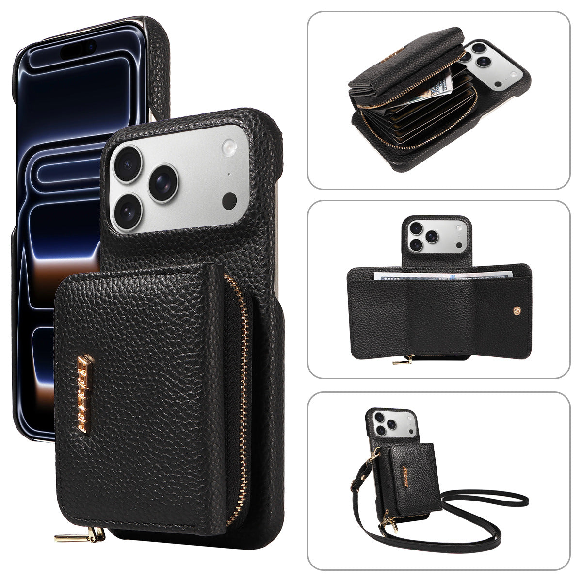 Premium Leder Crossbody Wallet Handyhülle für iPhone
