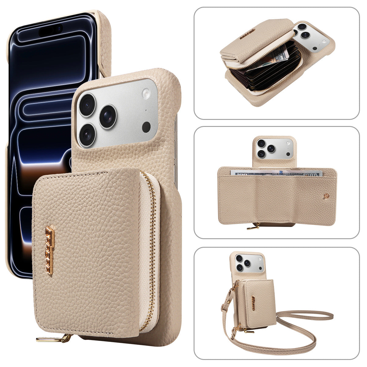 Premium Leder Crossbody Wallet Handyhülle für iPhone