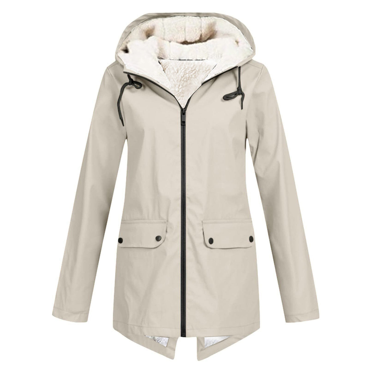 Damen wetterfeste und gefütterte Regenjacke mit verstellbarem Kapuzenkragen