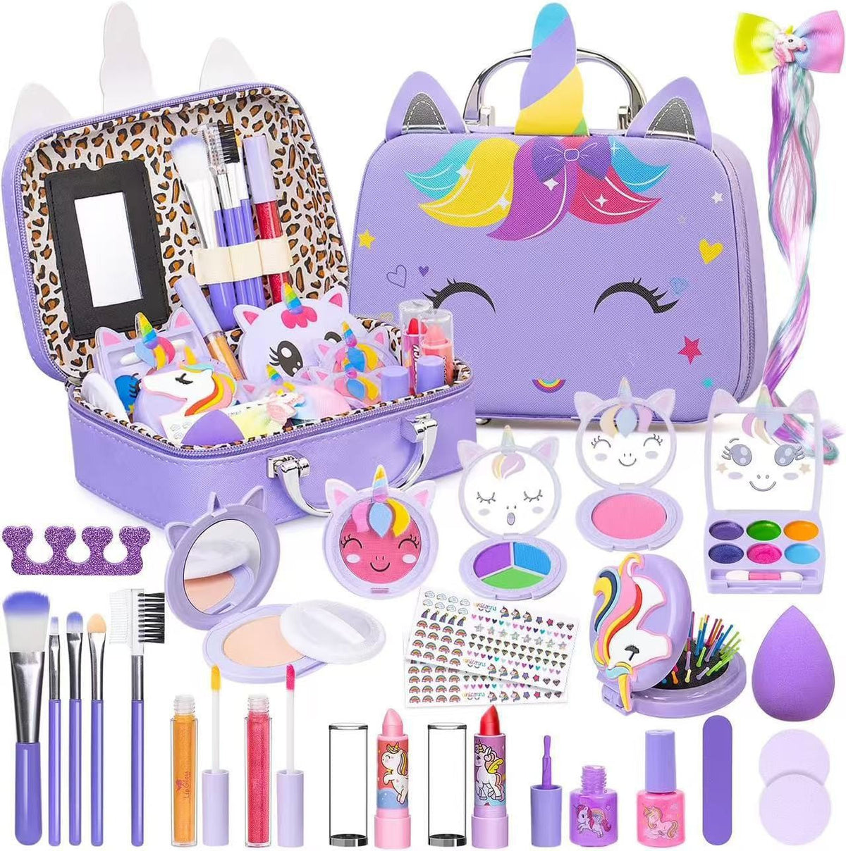 Umweltfreundliches und leicht abwaschbares Prinzessinnen-Makeup-Set für Kinder mit Kosmetiktasche