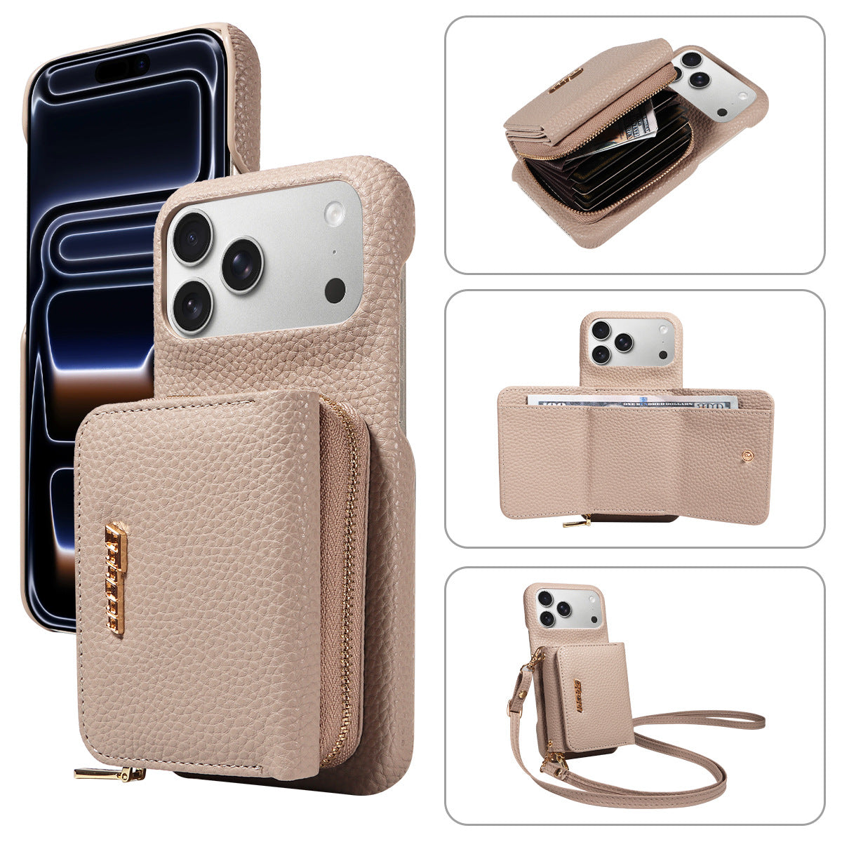 Premium Leder Crossbody Wallet Handyhülle für iPhone