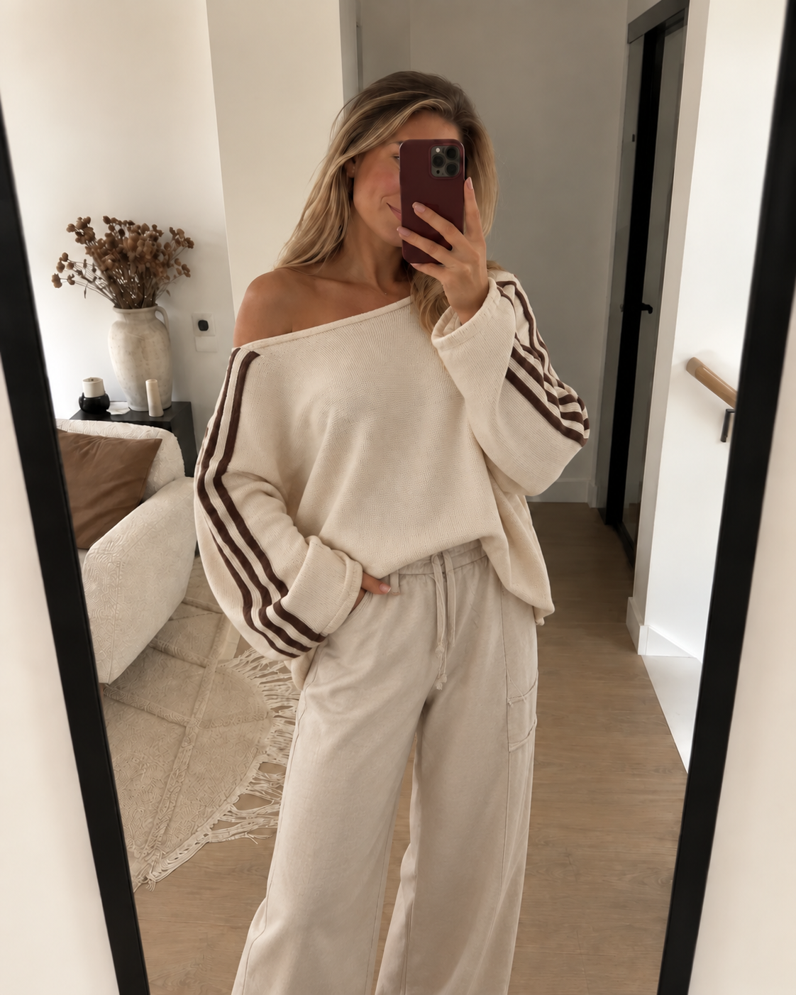 Off-Shoulder-Streifenpullover
