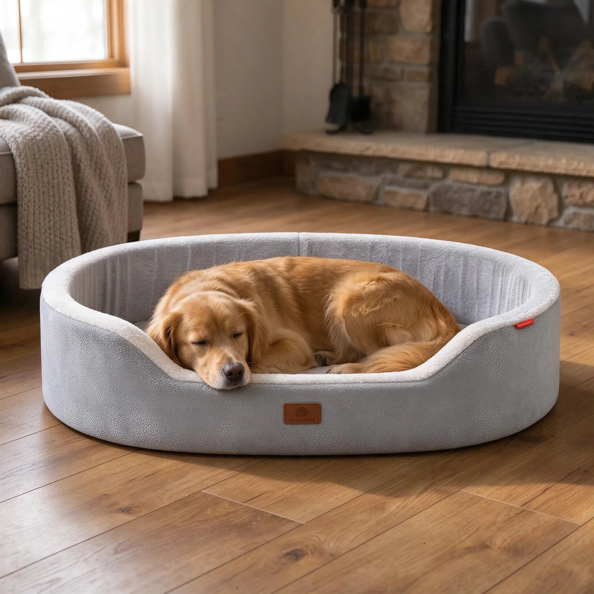 Orthopädisches Hundebett Im Couch-Stil | Warme Plüschoberfläche Für Den Winter