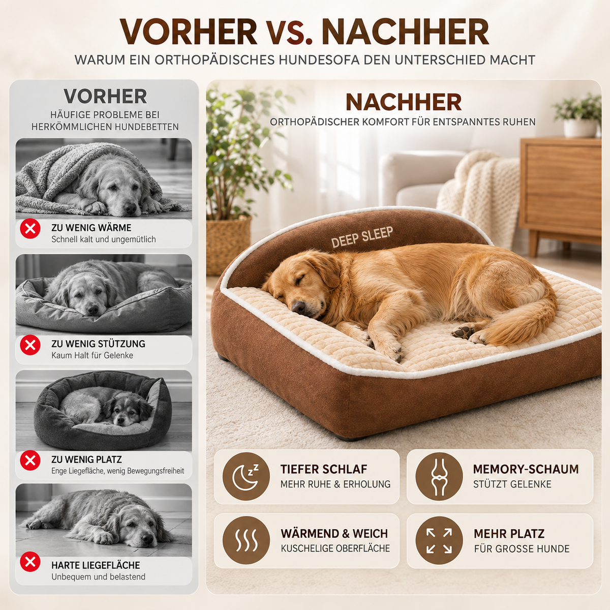 Orthopädisches Sofa-Hundebett Mit Kopfstütze Für Ältere Hunde