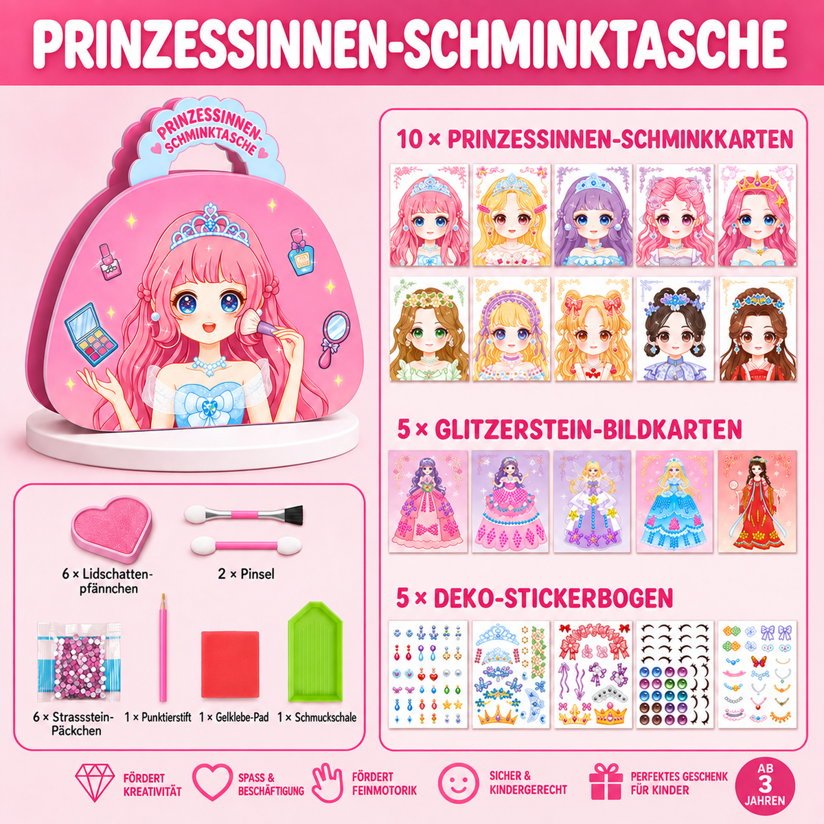 Nordspur | Prinzessinnen-Diamantmalerei & Folienkunst Bastelbuch Kreativset
