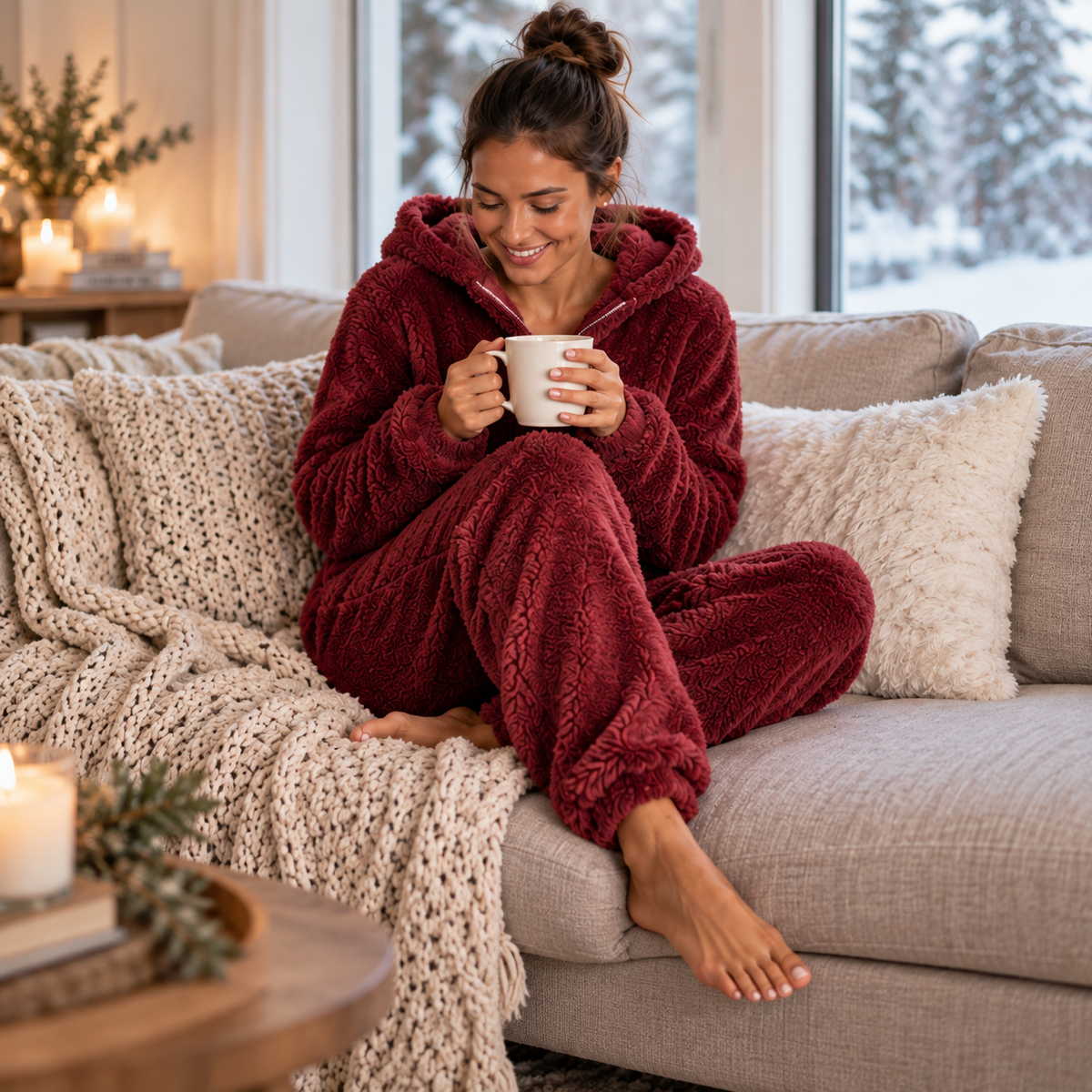 Pyjama Damen Einteiler Fleece mit Reißverschluss – CozyLuxe Onesie