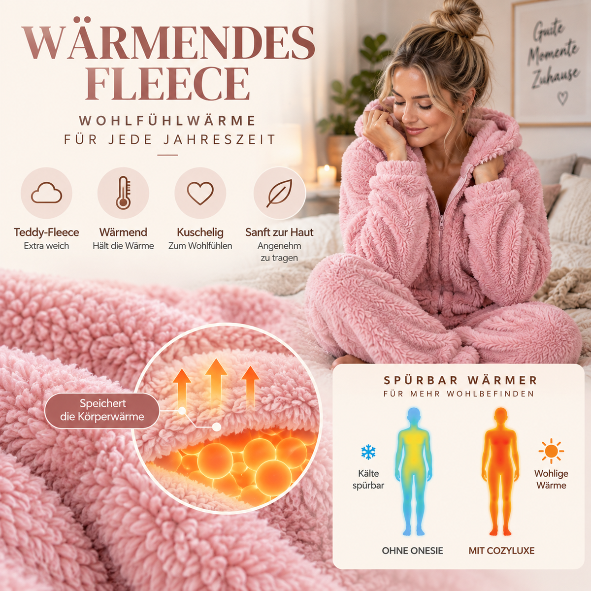 Pyjama Damen Einteiler Fleece für Gemütliche Filmabende – Kuscheliger Onesie