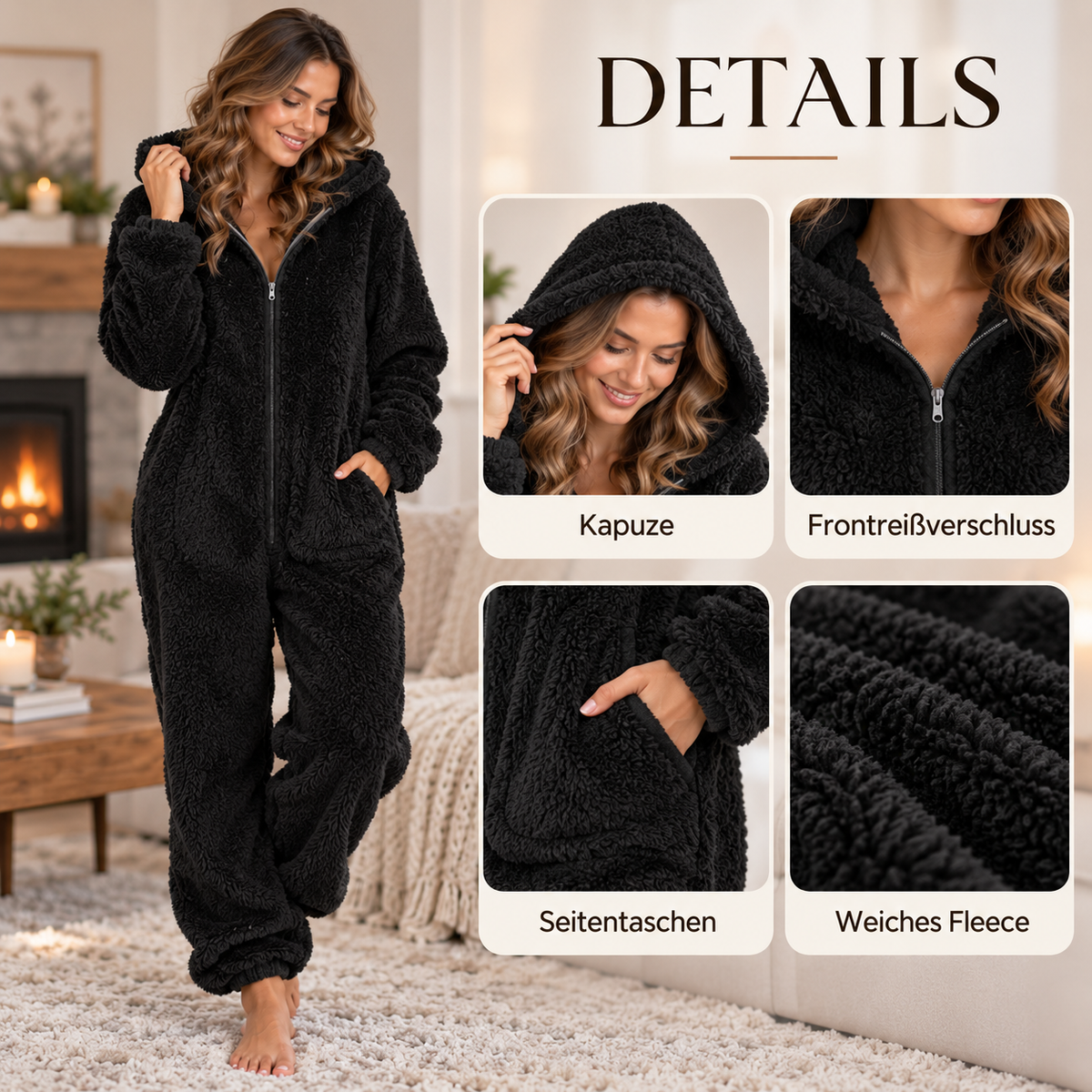 Pyjama Damen Einteiler Fleece für Gemütliche Filmabende – Kuscheliger Onesie