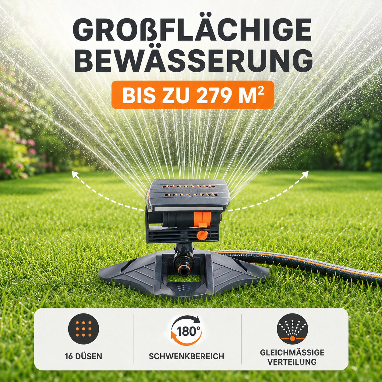 Rasensprenger 180° schwenkbar mit 16 Düsen – AquaSwing