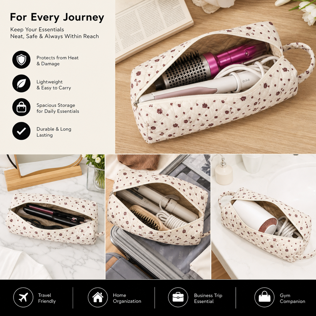 Gesteppte Mehrzweck-Reisetasche – Geräumiger Toilettenartikel- & Make-up-Organizer mit Tragegriff