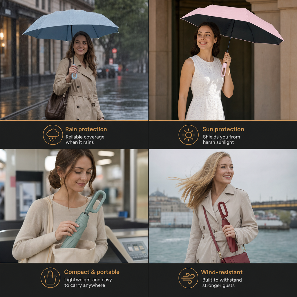 Premium Automatischer Faltschirm für Sonne & Regen – Kompakt & Windfest