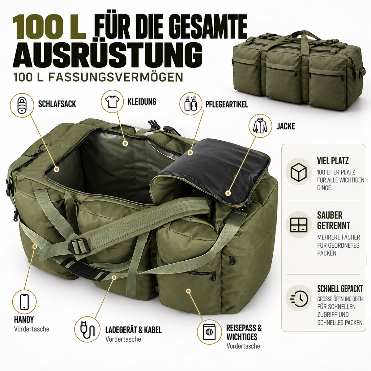 Reisetasche Für Herren – Großes 100-Liter Outdoor Pack