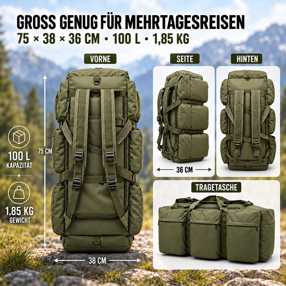 Reisetasche Für Herren – Großes 100-Liter Outdoor Pack