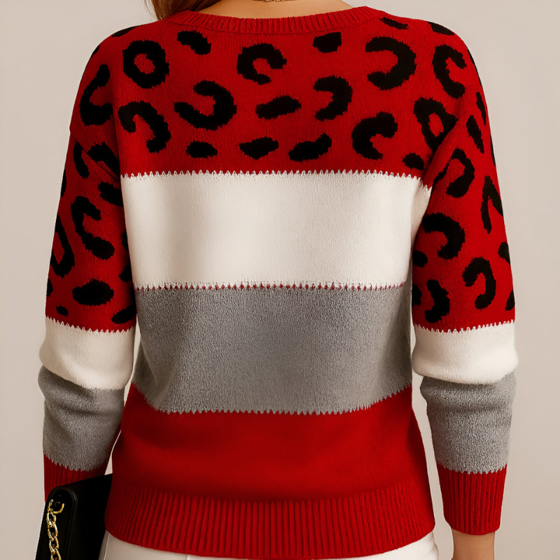 Entspannter Strickpullover mit Leopardenmuster und Colour-Block-Muster