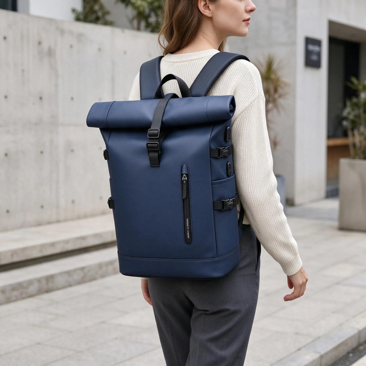 Rolltop-Rucksack Für Damen Mit Erweiterbarem Fach