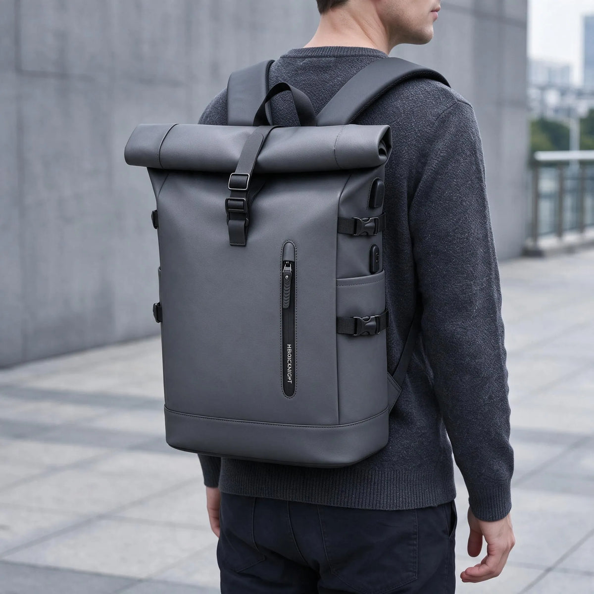 Rolltop Rucksack Mit Reißverschluss Und Erweiterbarem Hauptfach