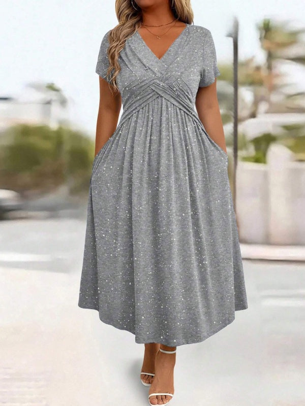 Damen V-Ausschnitt Blumendruck Kleid mit Taillendrehung