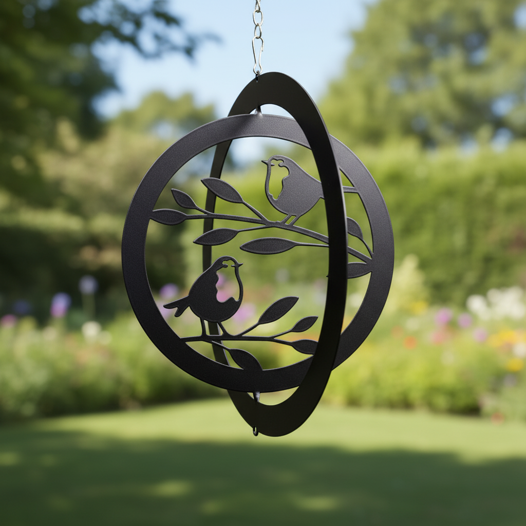 Zwei Rotkehlchen hängender Silhouetten-Orbit-Spinner