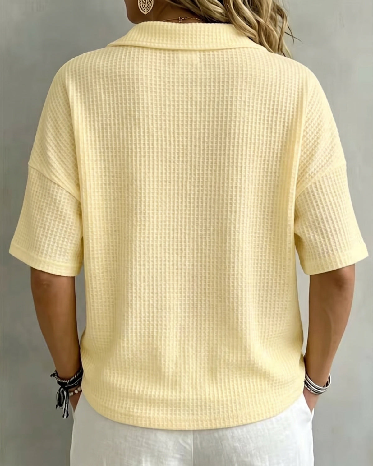Relaxed Waffle Polo Top