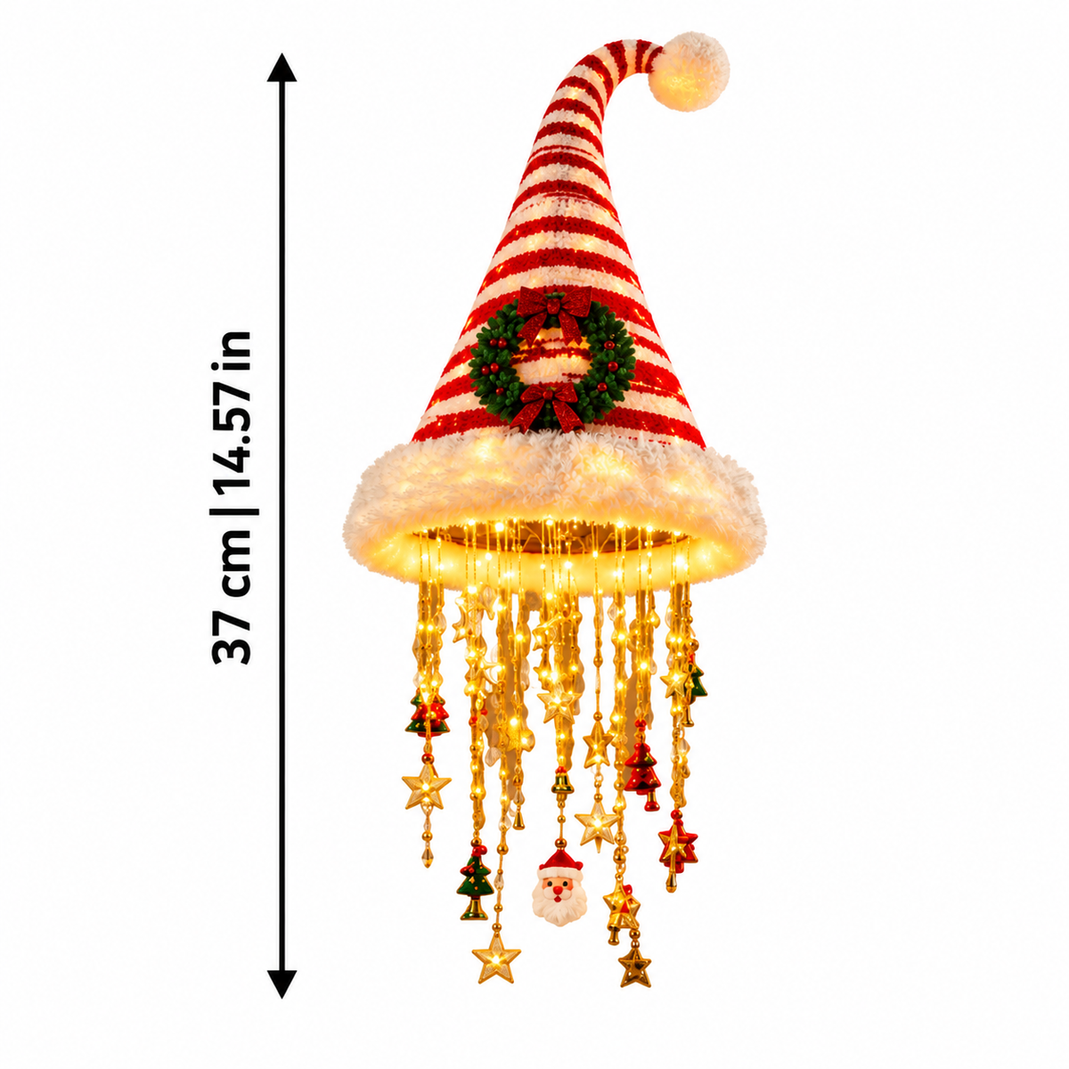 Weihnachtsmützen-Hängelampe mit Lichtersträngen