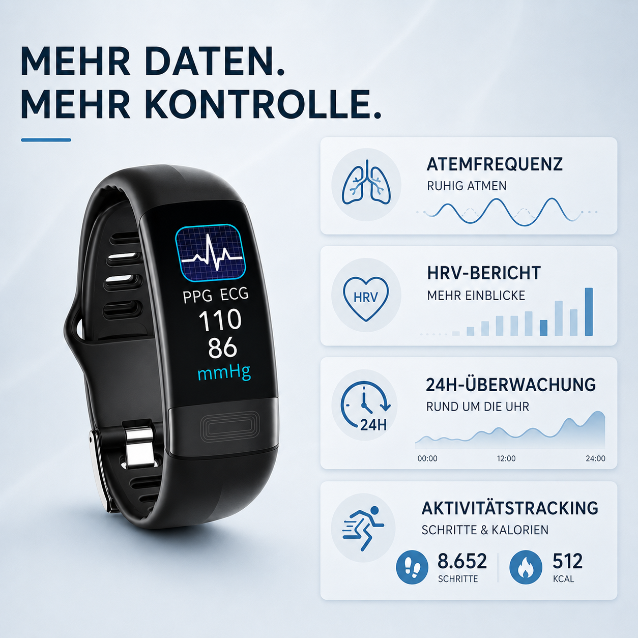 Smartwatch mit EKG, Blutdruck- & Schlaftracking – P11Plus HealthBand