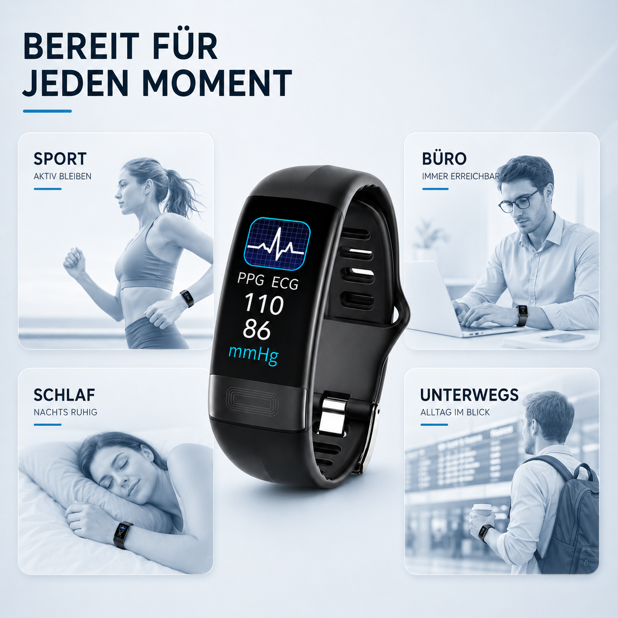 Smartwatch mit EKG, Blutdruck- & Schlaftracking – P11Plus HealthBand