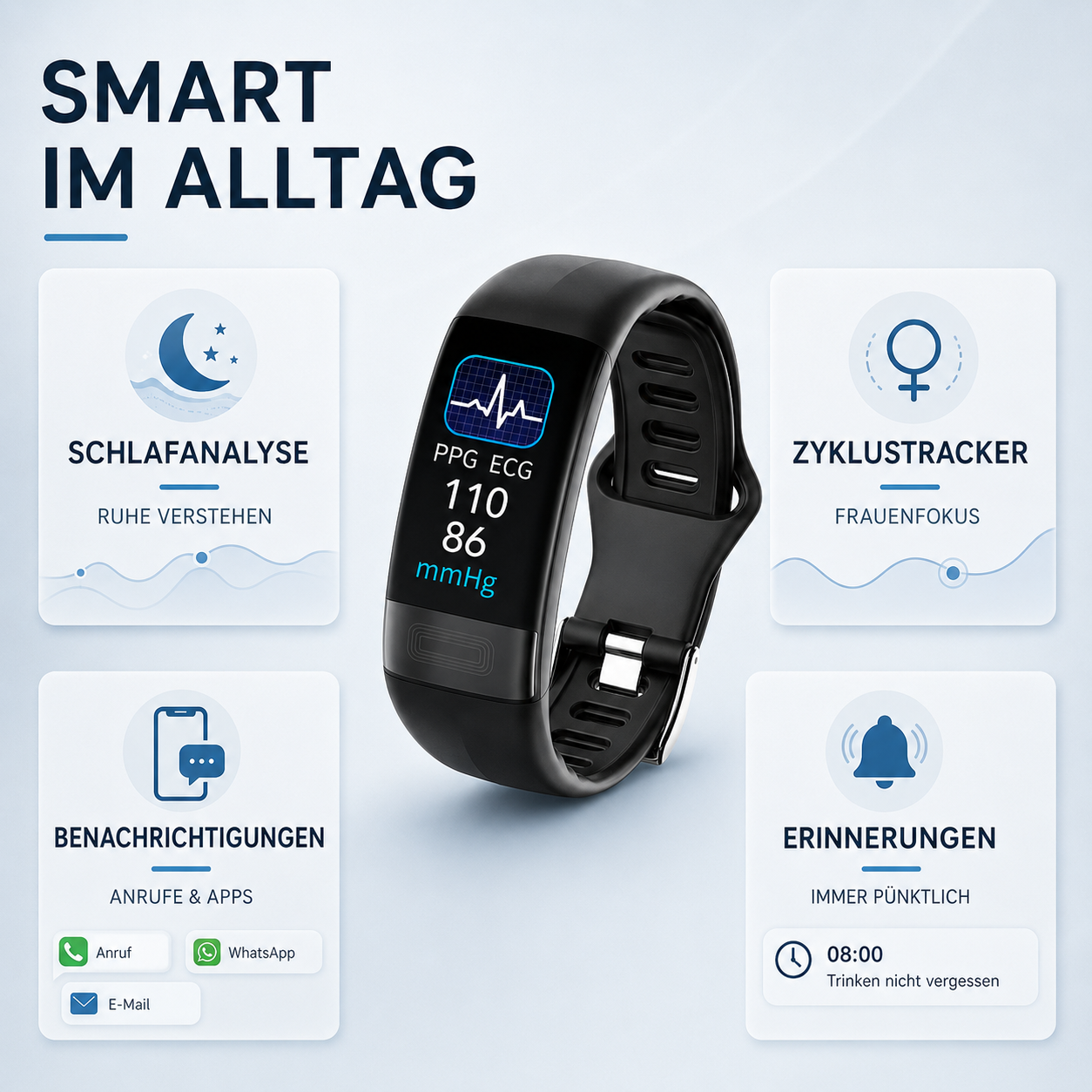 Smartwatch mit EKG, Blutdruck- & Schlaftracking – P11Plus HealthBand