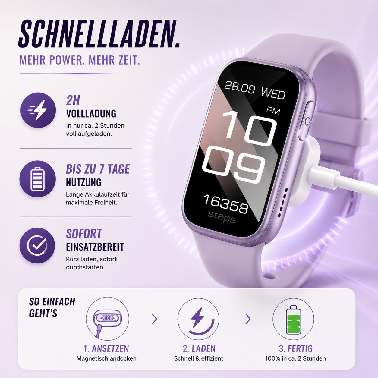 Smartwatch wasserdicht mit 7 Tagen Akku & Schnellladung – PulseTrack One
