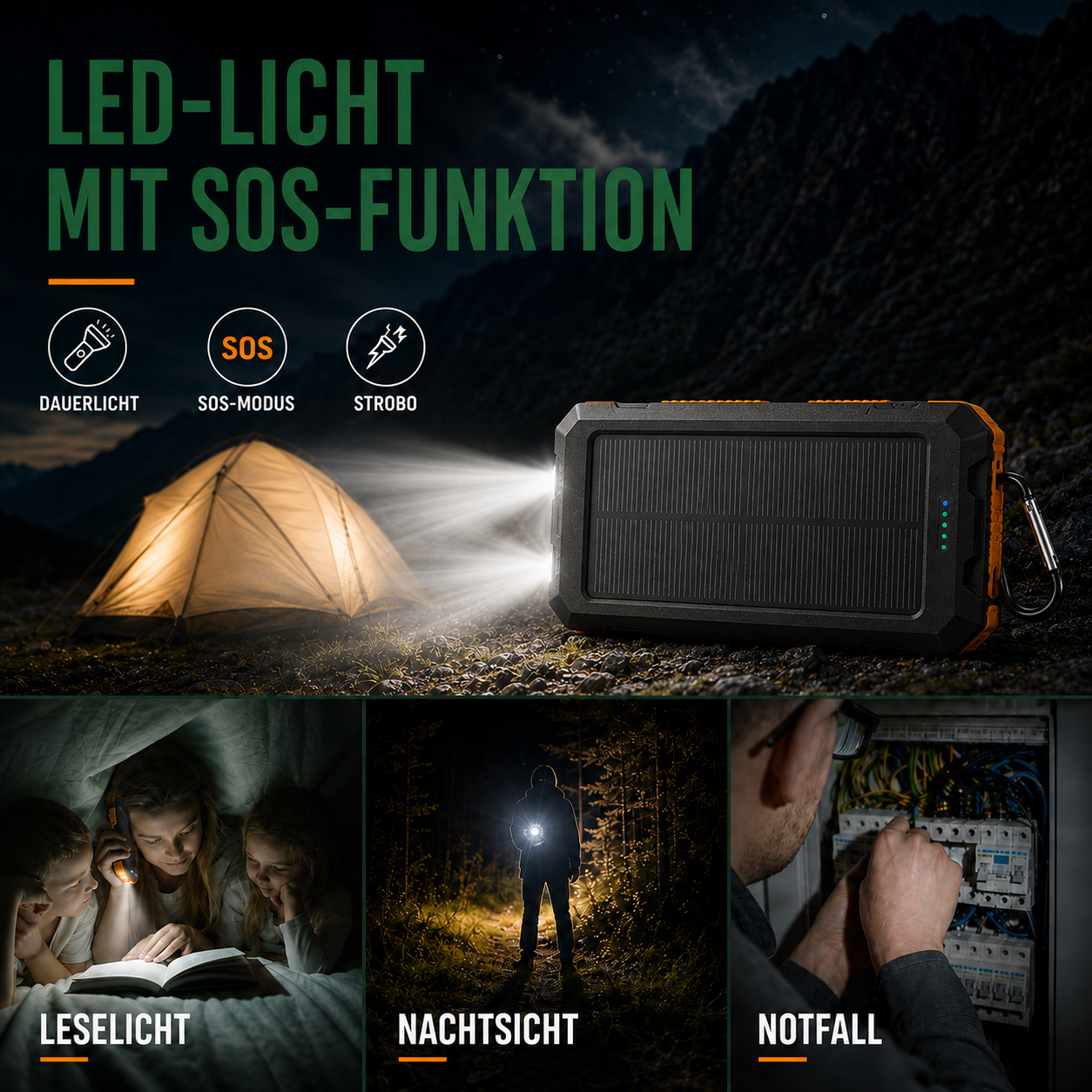 Solar-Powerbank 20000 mAh mit Dual-Ausgang – SolarCore 20K