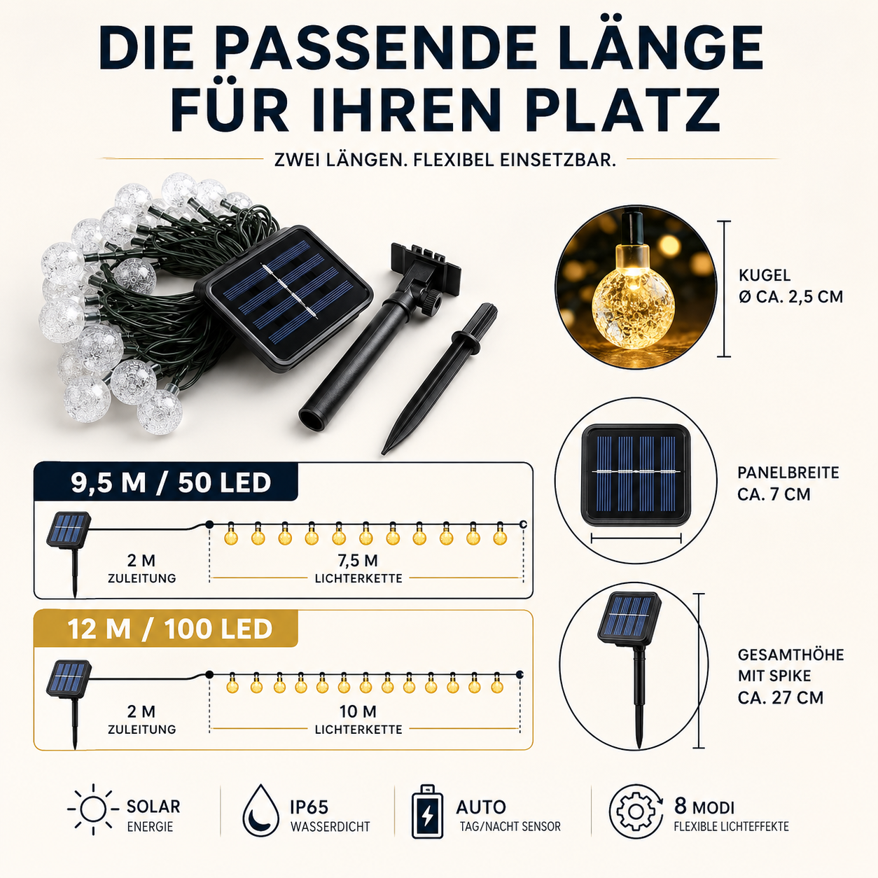 Solar LED Lichterkette Outdoor wasserdicht – GlowSphere