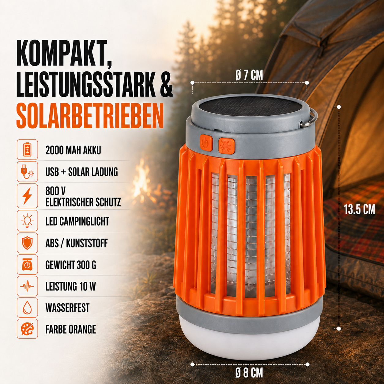 Solar Mückenlampe mit UV & LED Licht – SunZap Nova
