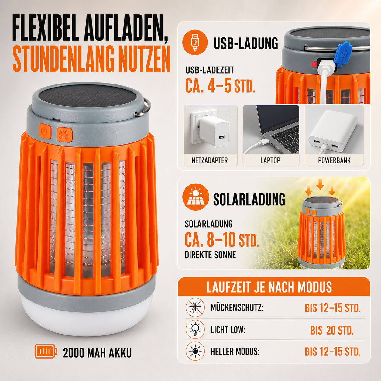 Solar Mückenlampe mit UV & LED Licht – SunZap Nova