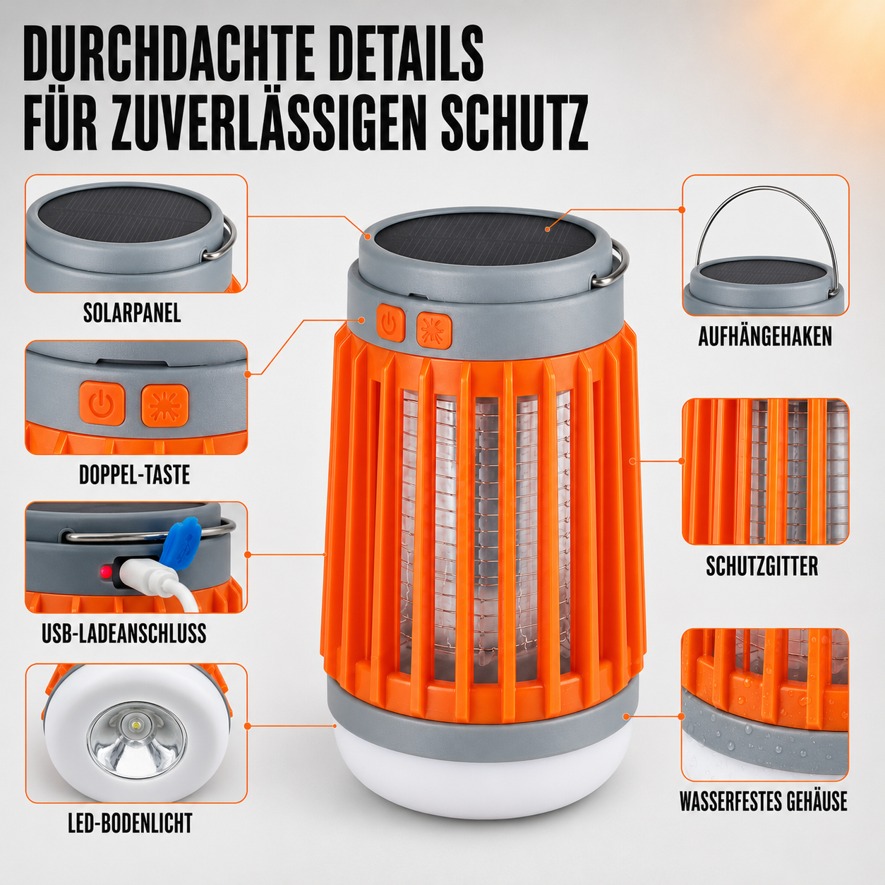 Solar Mückenlampe mit UV & LED Licht – SunZap Nova
