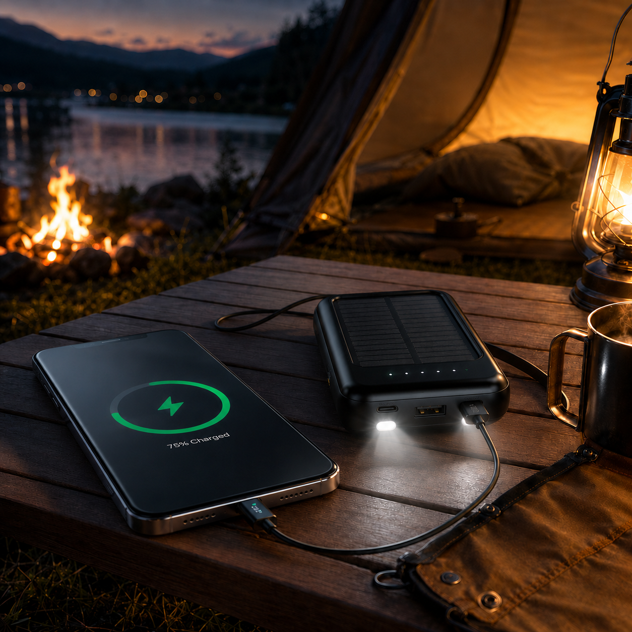 Solar Powerbank 20000mAh mit LED & Kabeln – SunCharge Ultra