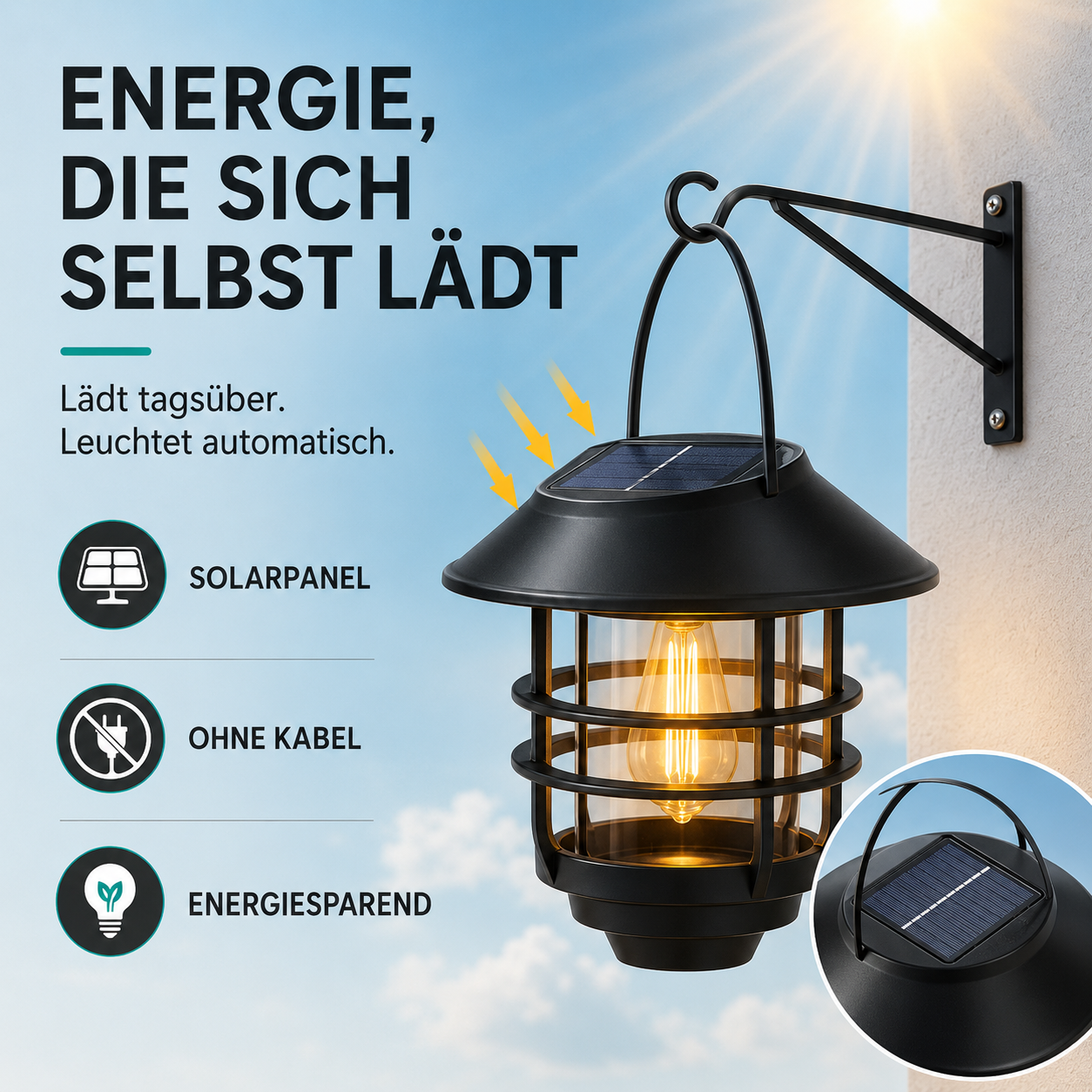 Solar Wandlaterne mit Flammeneffekt (2er-Set) – FlammaLux Duo