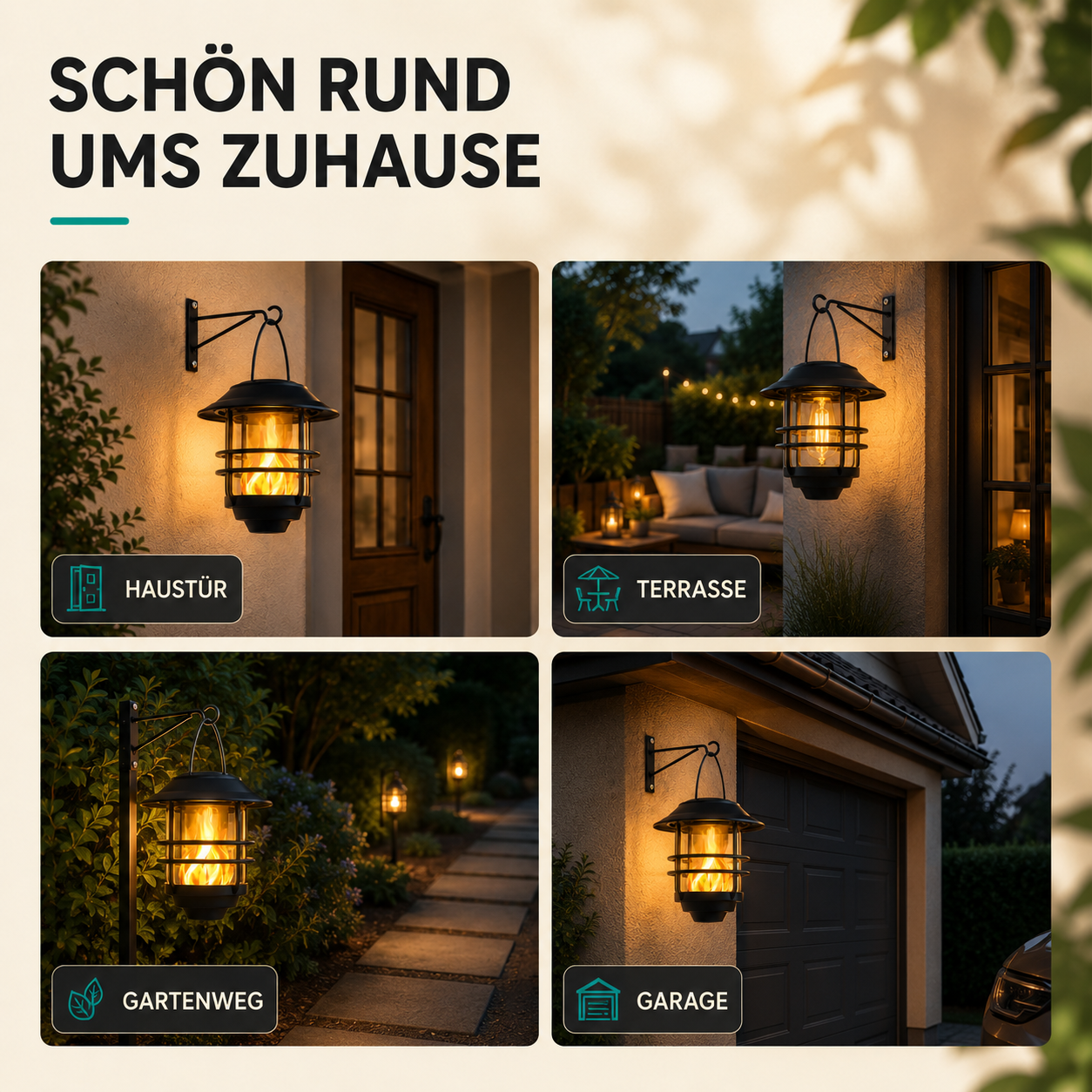 Solar Wandlaterne mit Flammeneffekt (2er-Set) – FlammaLux Duo