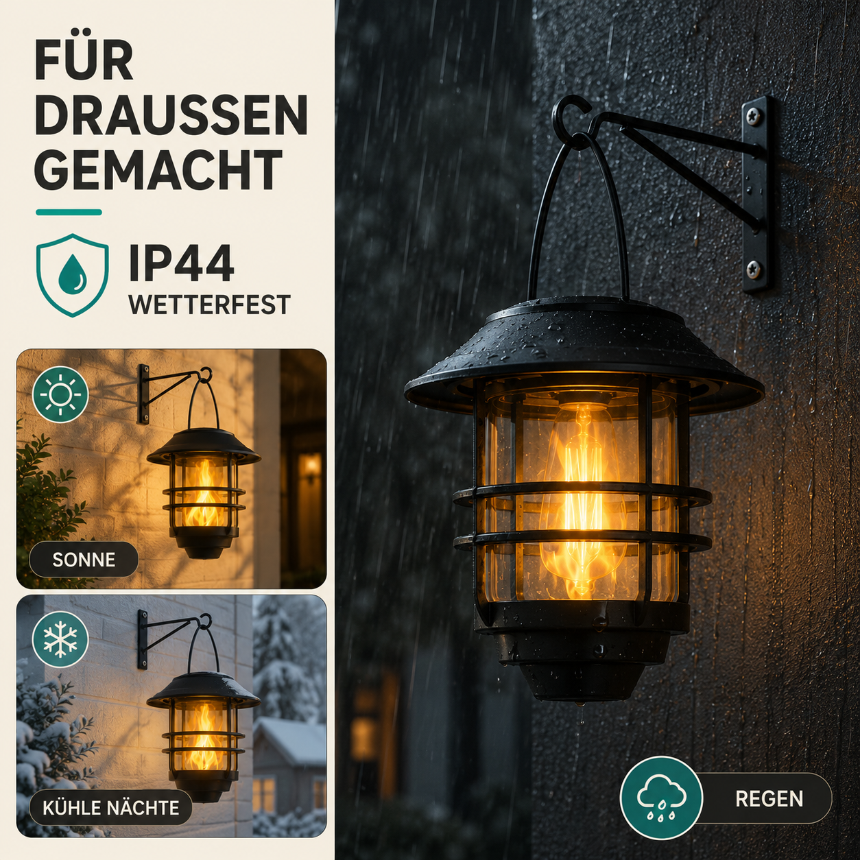 Solar Wandlaterne mit Flammeneffekt (2er-Set) – FlammaLux Duo