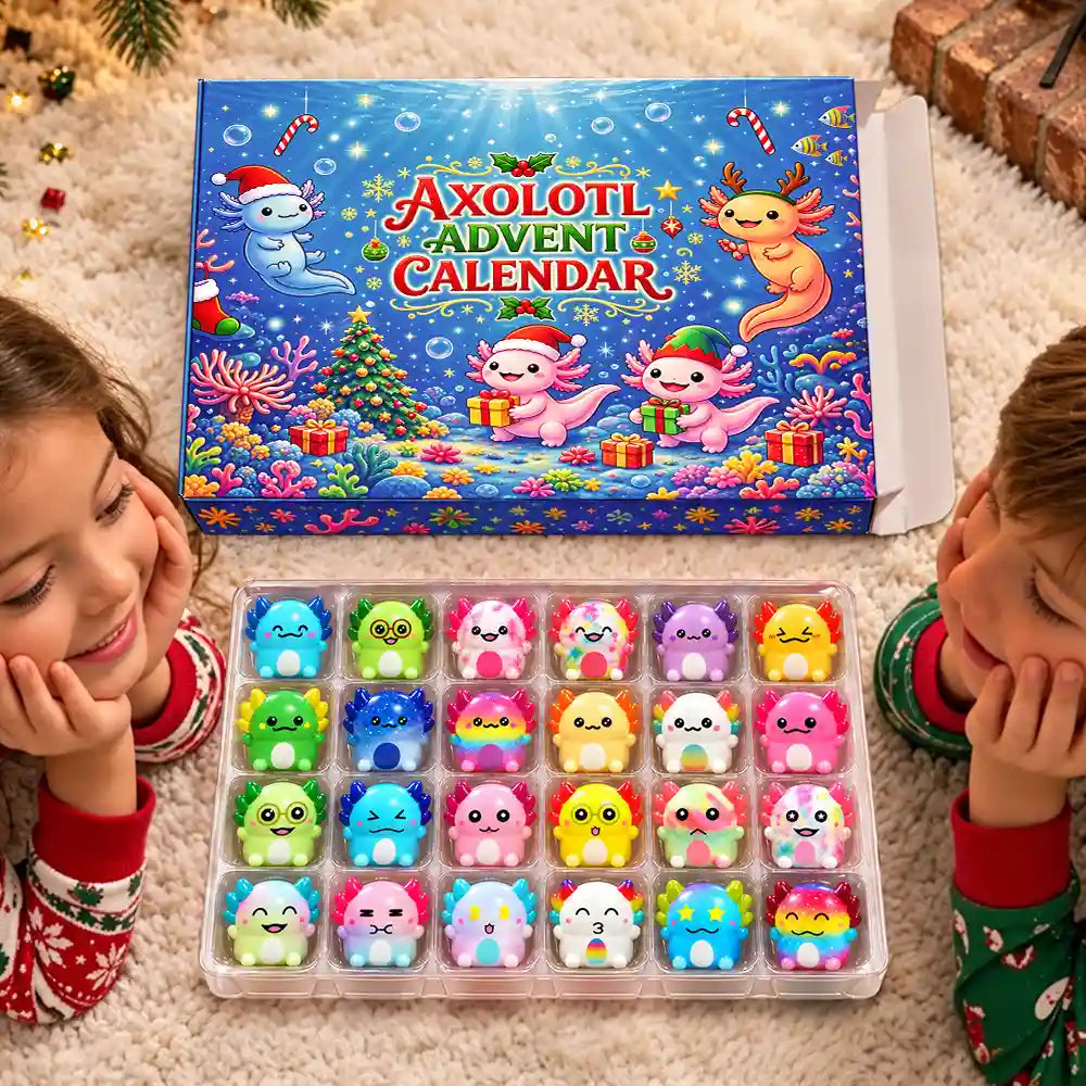 Squishy Axolotl Geschenk für Kinder - Winter Weihnachts-Countdown Adventskalender