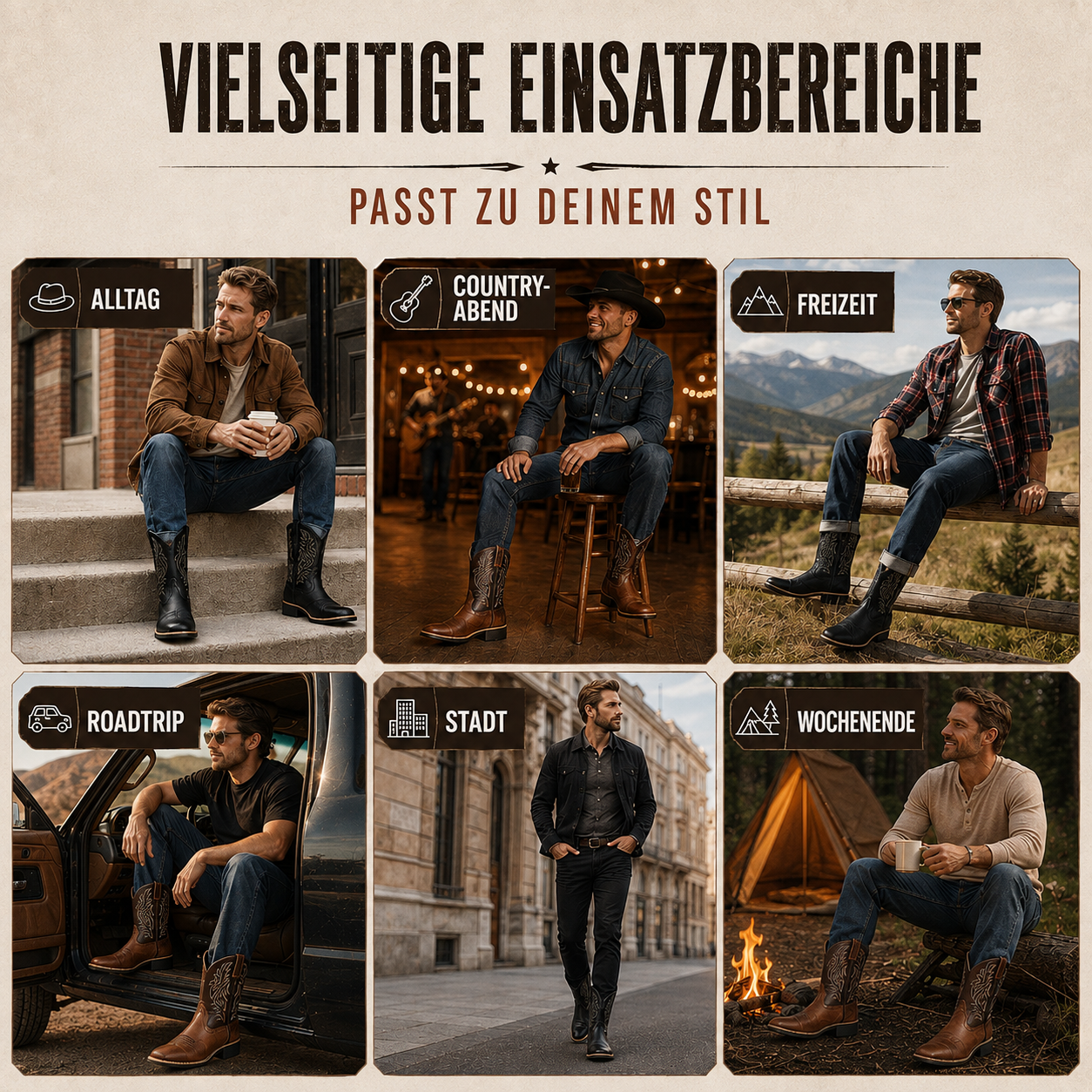 Stiefel mit eckiger Zehenform & klassischer Stickerei – WestRider Boots