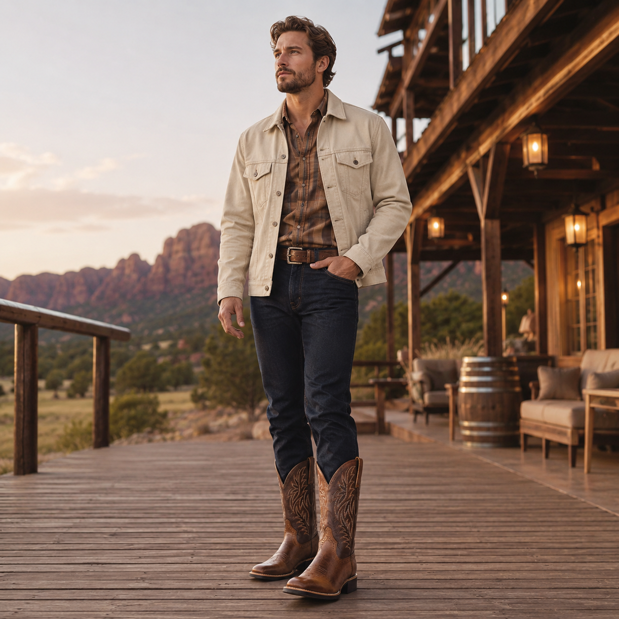 Stiefel mit eckiger Zehenform & klassischer Stickerei – WestRider Boots