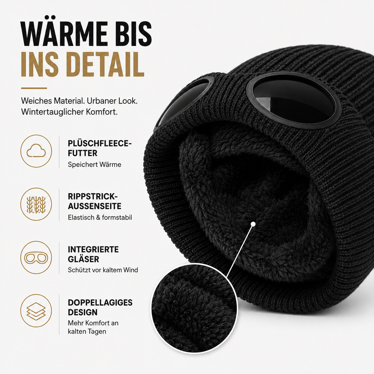 Strickmütze mit integrierter Brille – FrostSicht Unisex