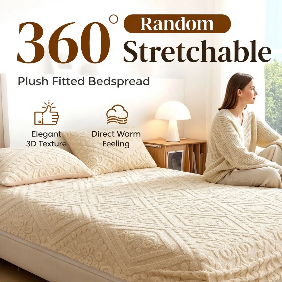 360° Rundum-Stretch Plüsch-Strick Spannbettlaken mit 2 Kissenbezügen