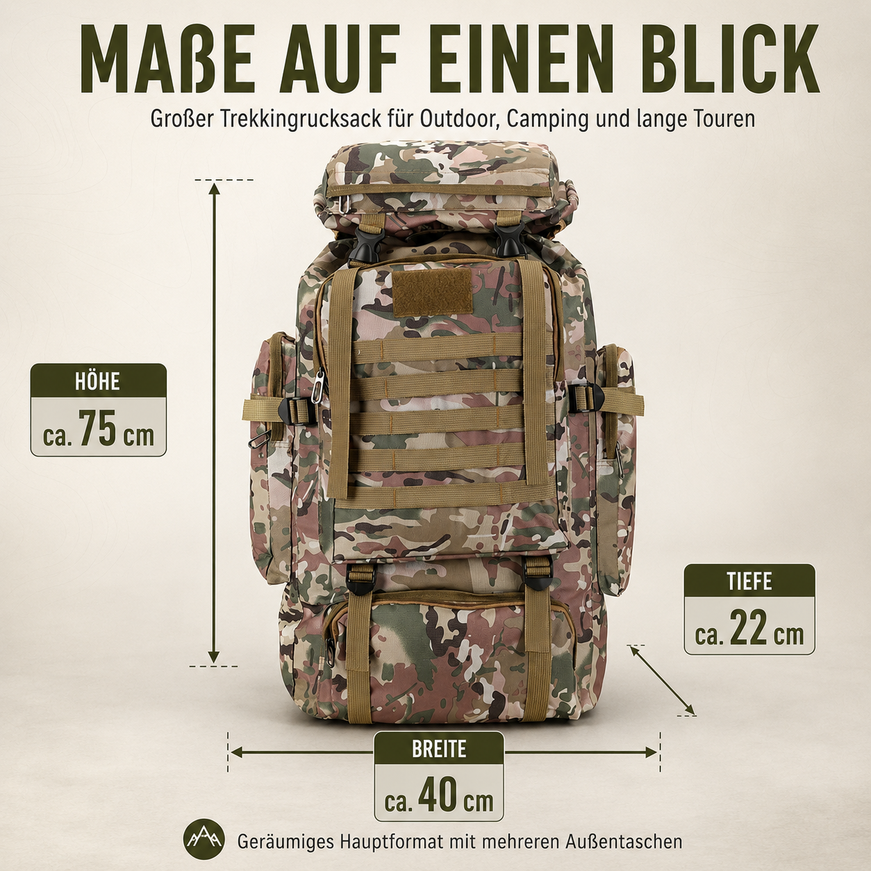 Taktischer Rucksack 80L Wasserabweisend – BergTrail Pro