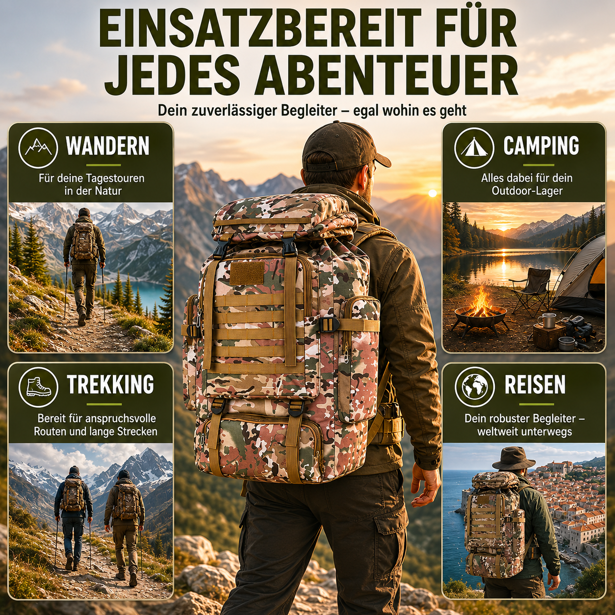 Taktischer Rucksack 80L Wasserabweisend – BergTrail Pro