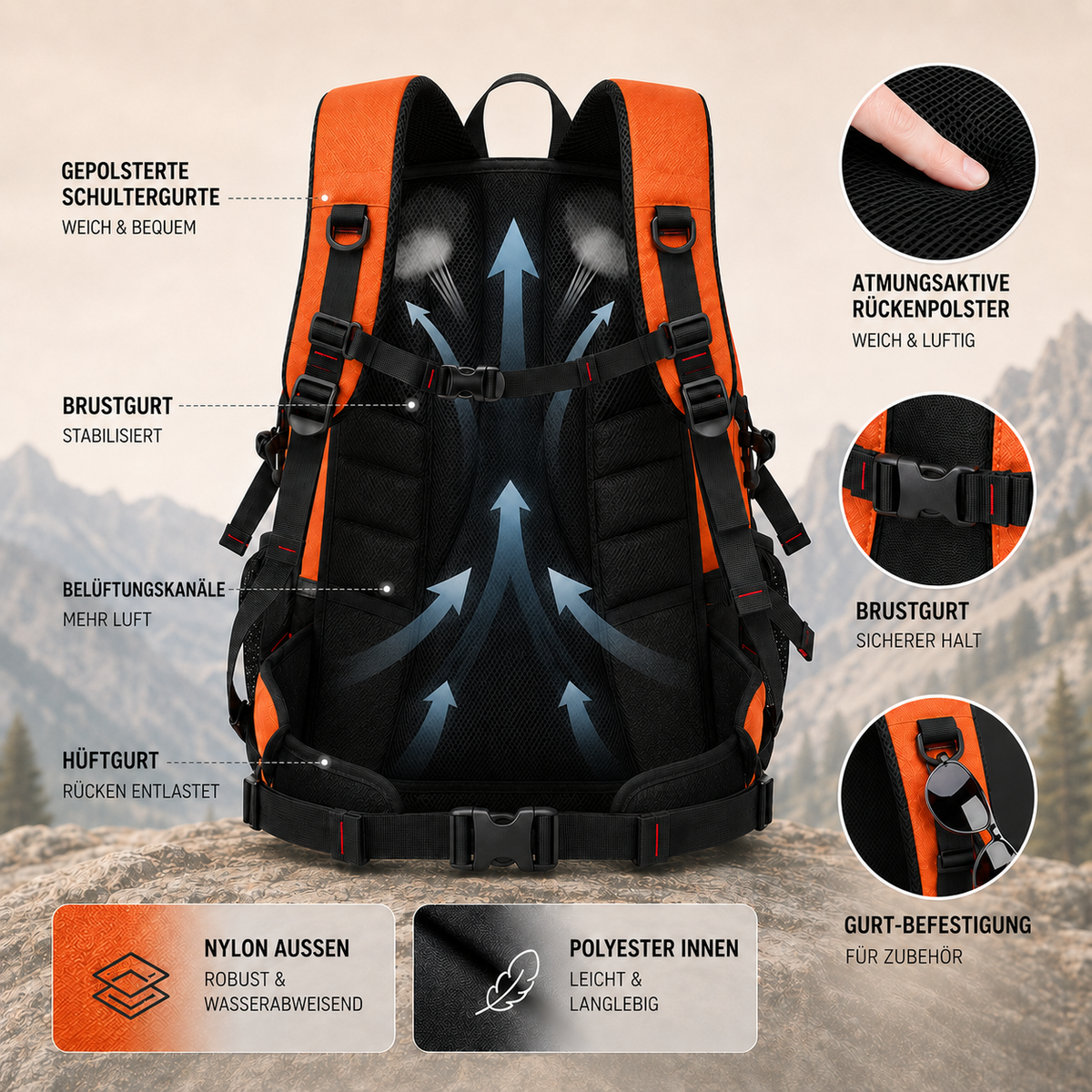 Trekkingrucksack 40L mit Schlafsackfach, Alpenkaro