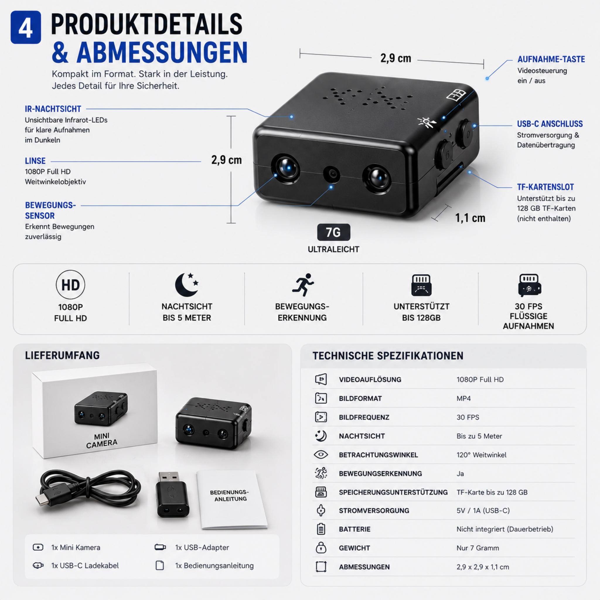 Überwachungskamera mit WLAN, Nachtsicht & Bewegungserkennung – ShadowGuard MiniCam